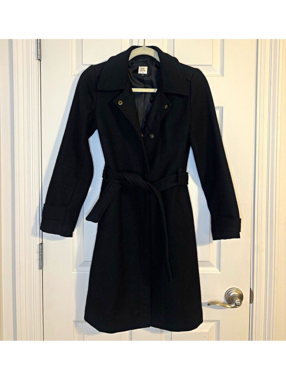Womens black belted trenchcoat vintage old navy size XS